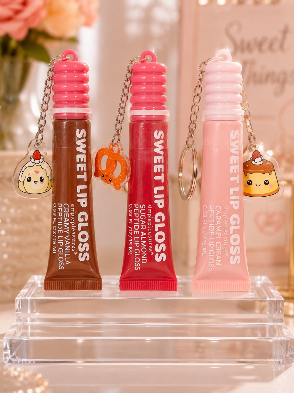 Sweet Lip Gloss Trio - Brown, Red, Light Pink